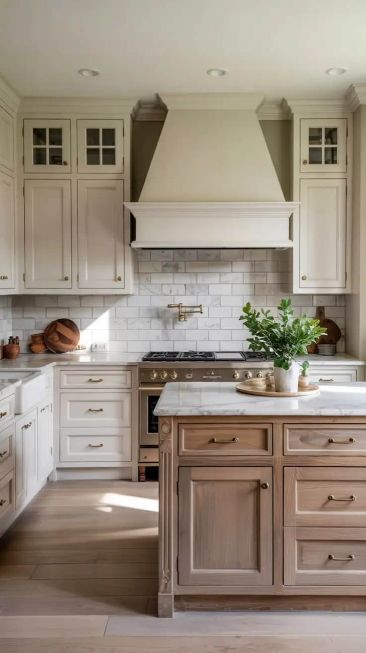 white shaker kitchen cabinet ideas with natural wood island and classic shaker cabinet doors