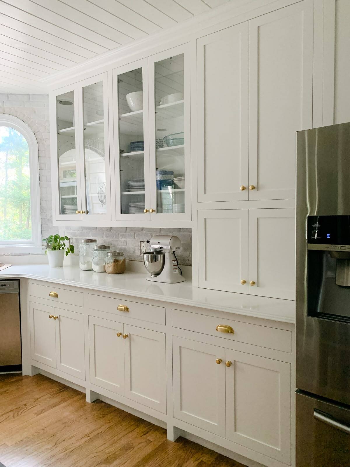 inset shaker kitchen cabinet ideas with white cabinets and glass upper doors