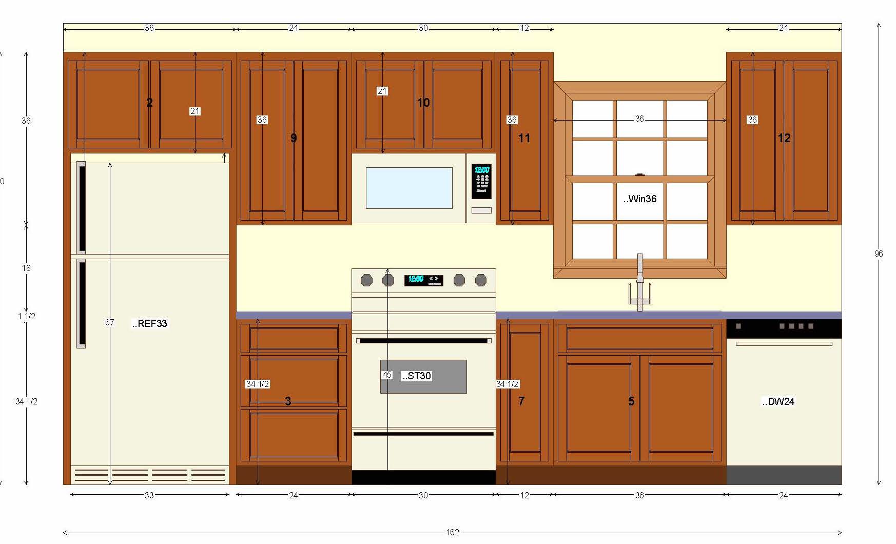 A diagram of a single wall kitchen layout.