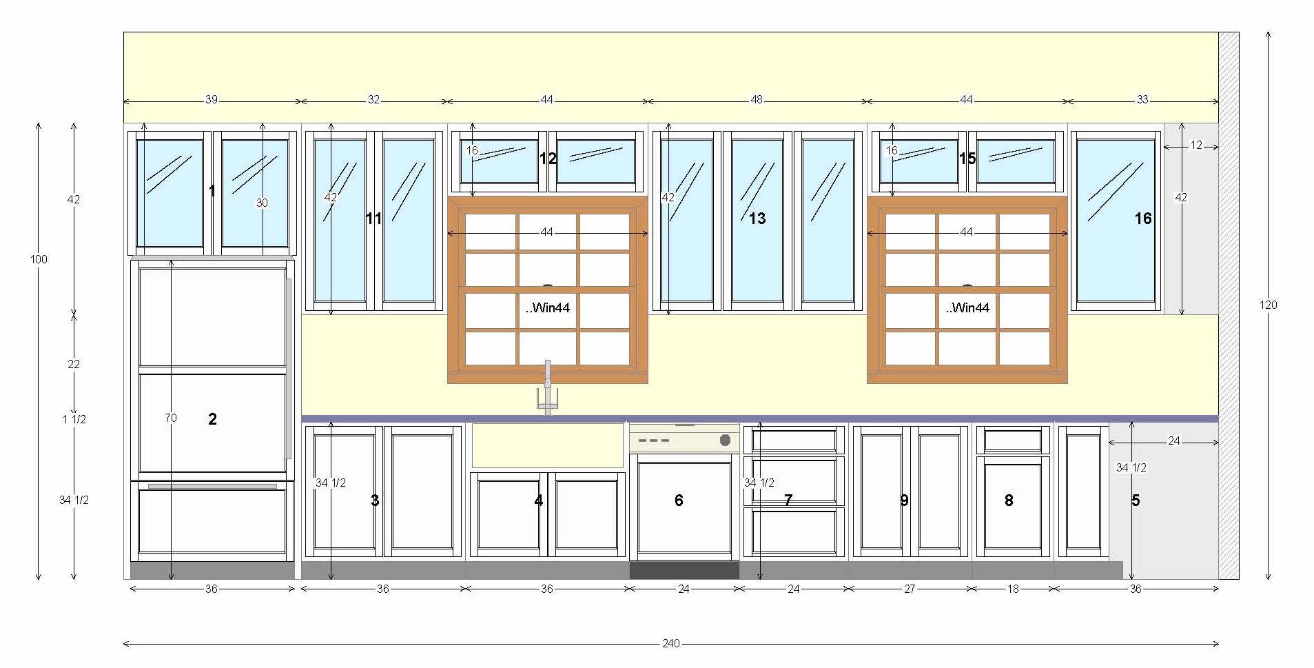 The long side of an L shaped kitchen layout design.