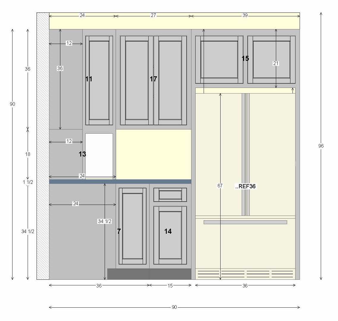 A diagram of the right wall of a U-shaped kitchen layout.