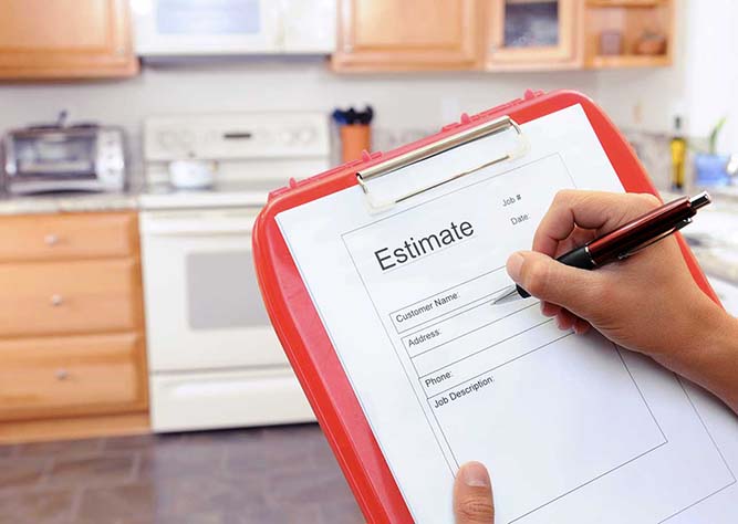A person filling out an estimate form on a clipboard.