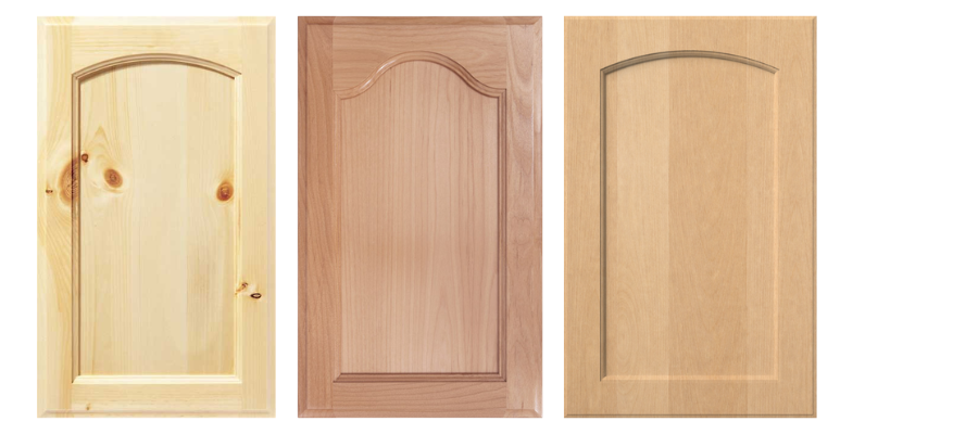 Arched flat panel cabinet door style featuring a recessed center panel with a curved top profile. A popular kitchen cabinet door style for traditional, cottage, farmhouse, and transitional kitchen designs.