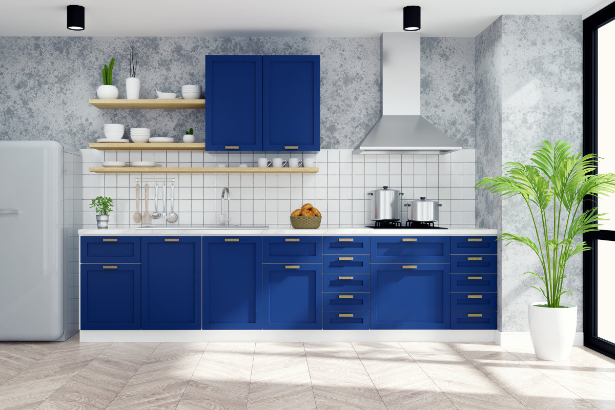 Deep blue kitchen cabinets