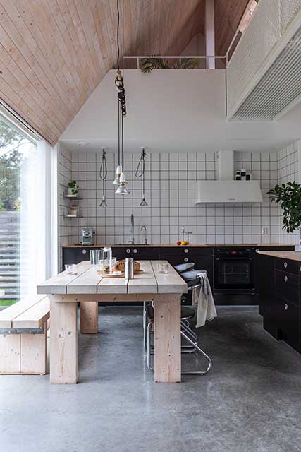 A large kitchen open to the outside.
