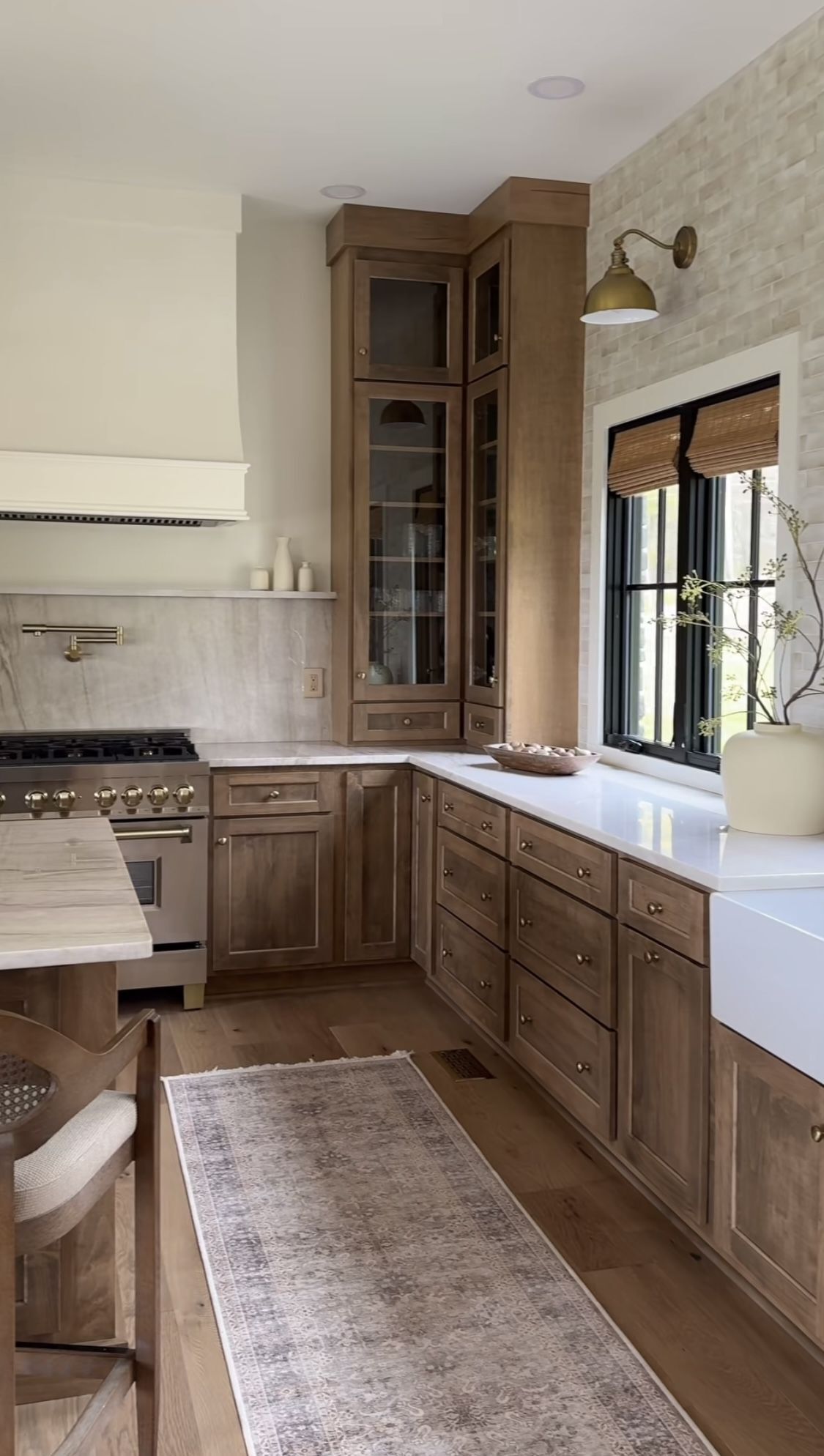 european shaker kitchen cabinet ideas with natural wood cabinets and stone backsplash