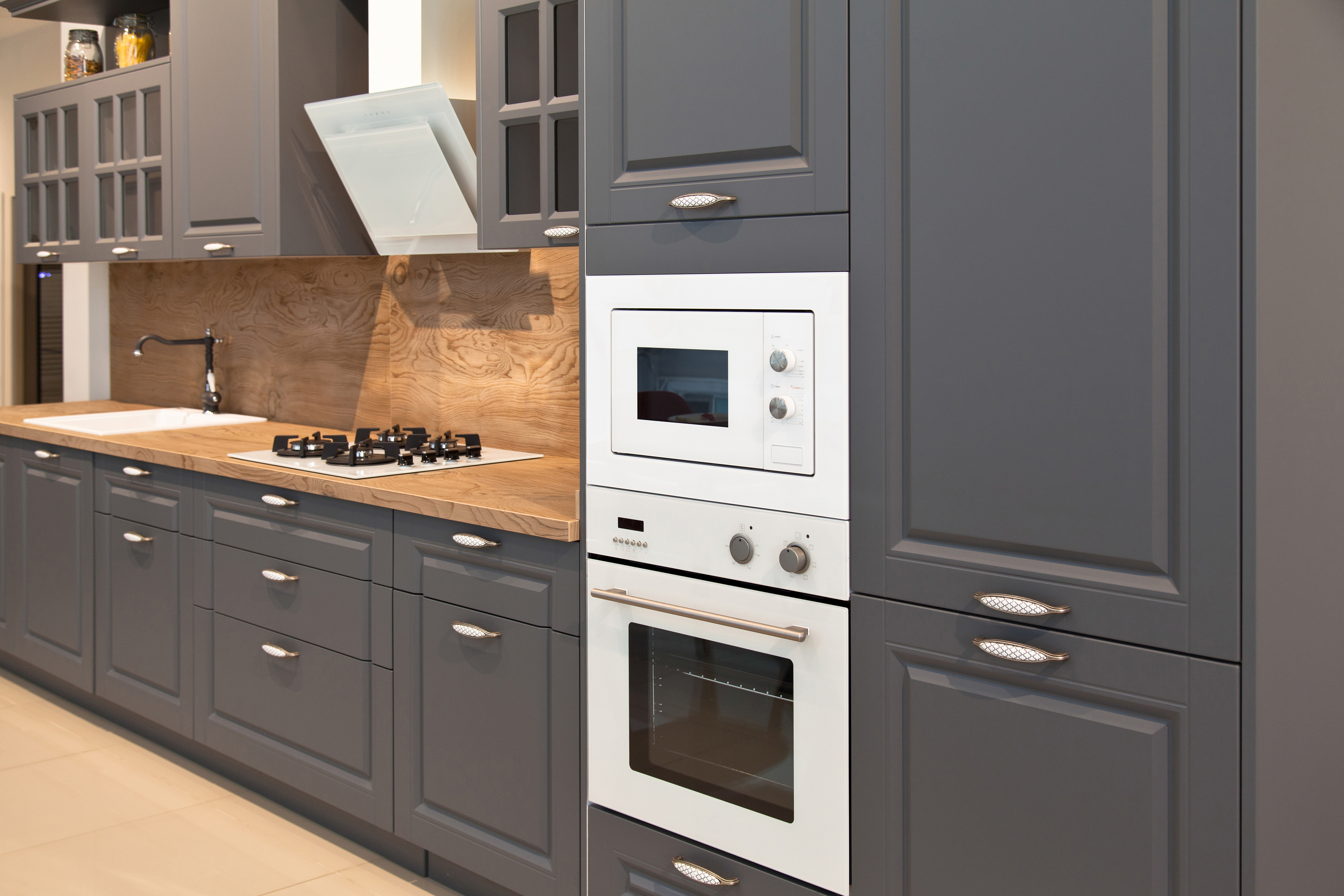 Dark grey laminate kitchen cabinets 