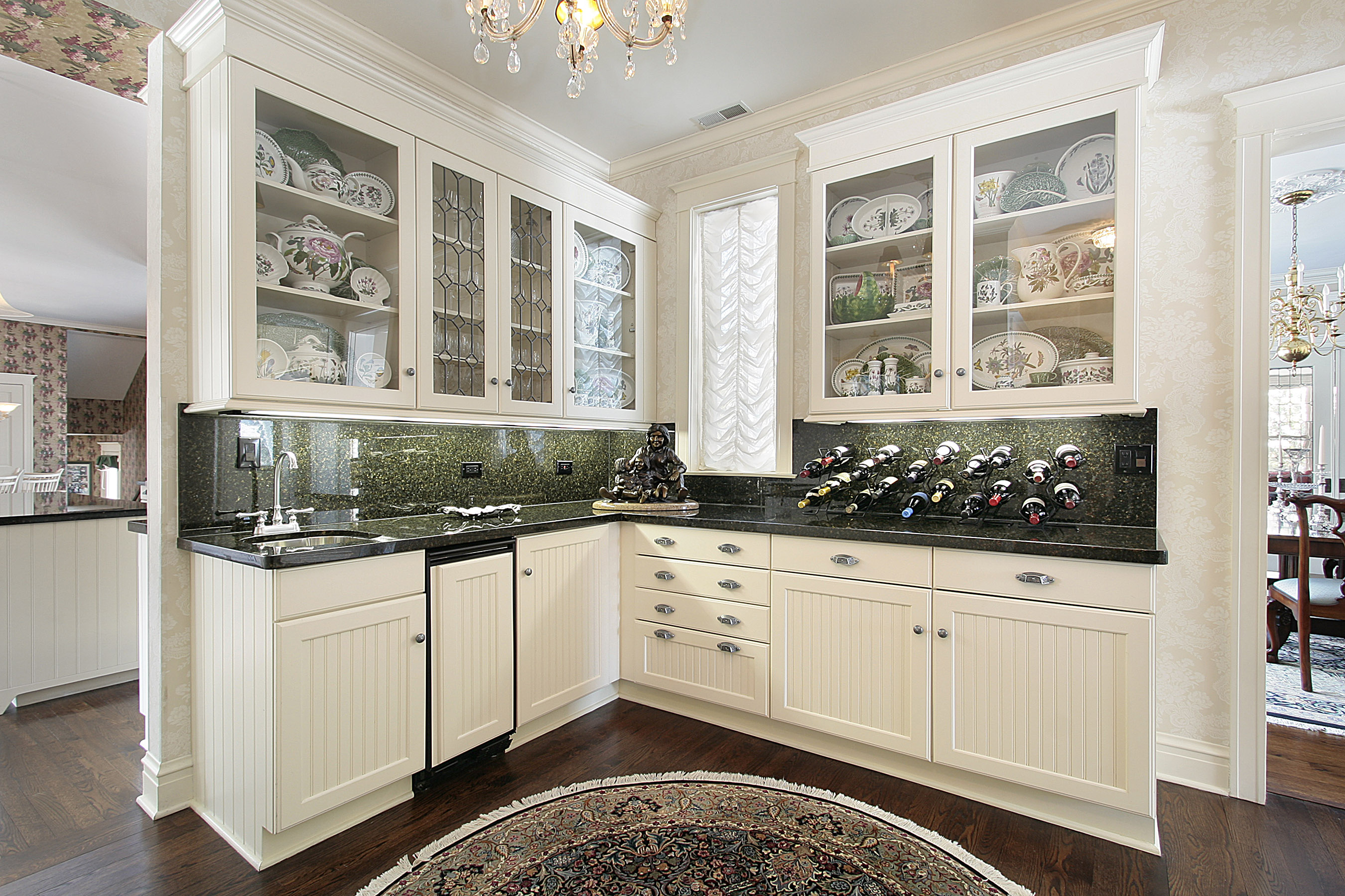 Glass cabinets on bar 