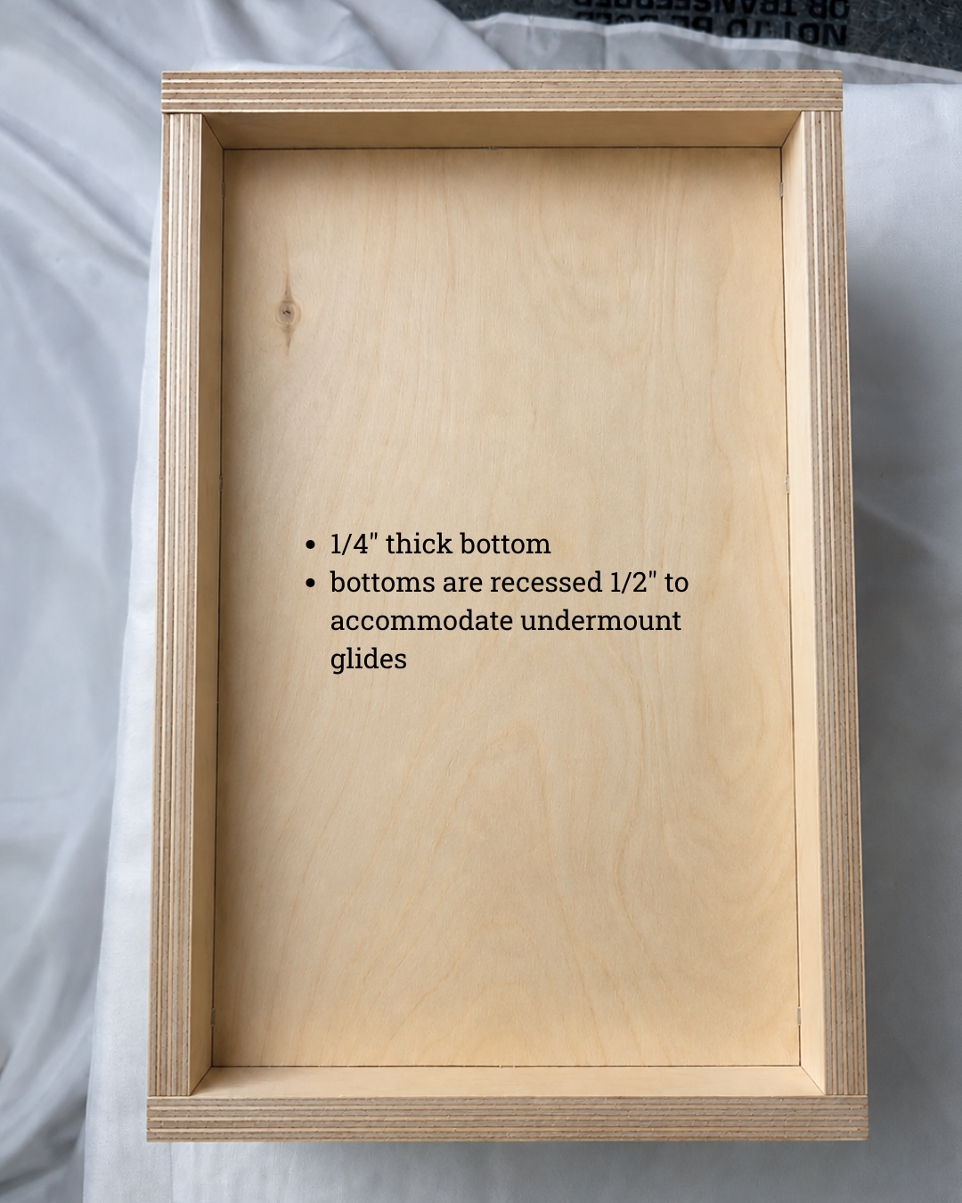 bottom of 9 ply drawer box recessed 1/2"