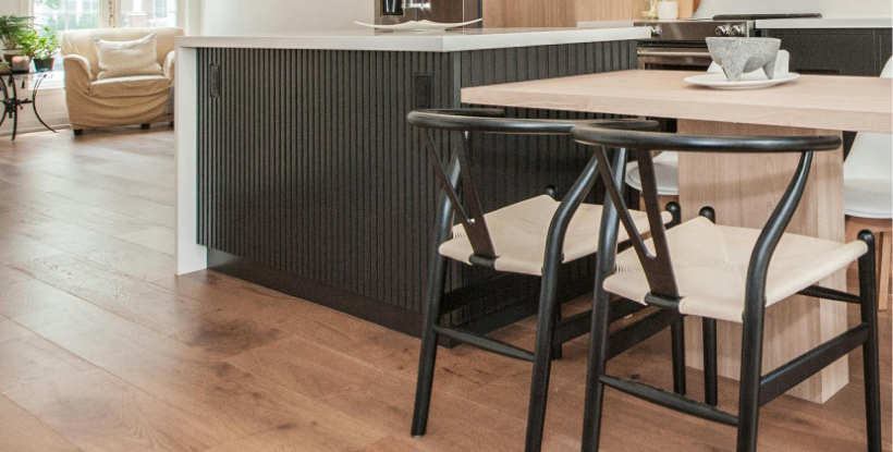 Black fluted cabinets on kitchen island
