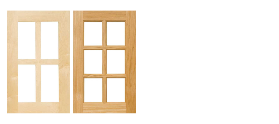 French lite cabinet door style featuring multiple glass panes separated by decorative muntins. A popular kitchen cabinet door style for traditional, farmhouse, and transitional kitchen designs.