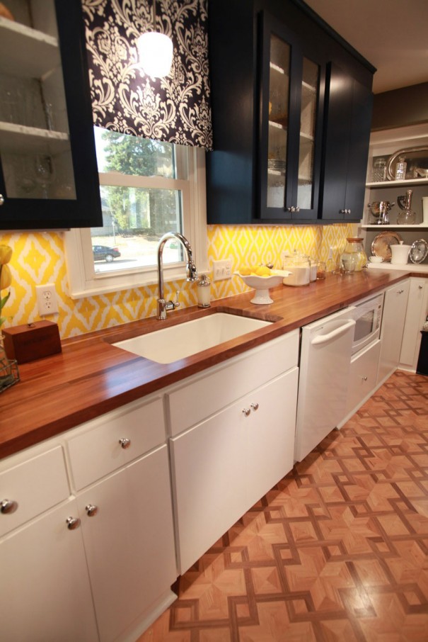 View of upper cabinets and work area around sink.