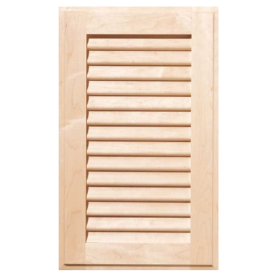 Louvered cabinet door style featuring horizontal slats designed for airflow and ventilation. A popular cabinet door style for coastal, tropical, laundry room, pantry, and utility room cabinetry.