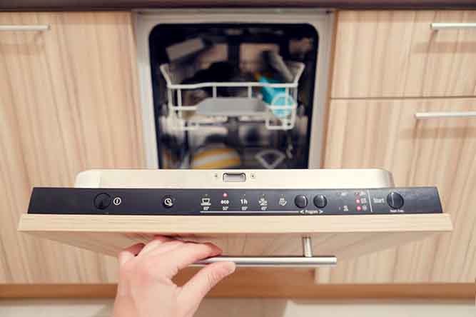 A panel ready dishwasher with a thermofoil cover panel.