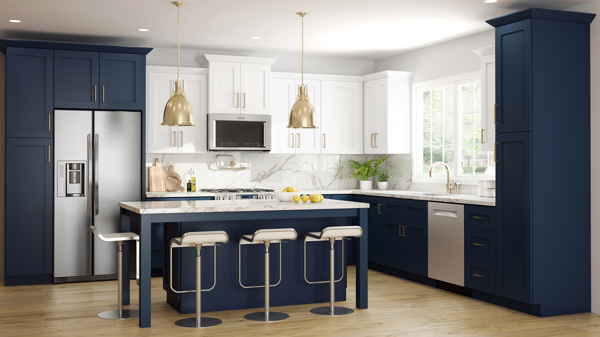 Two tone navy blue kitchen 