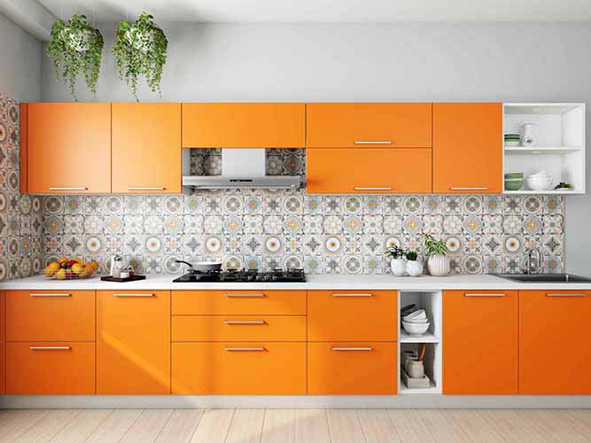 Orange kitchen cabinets