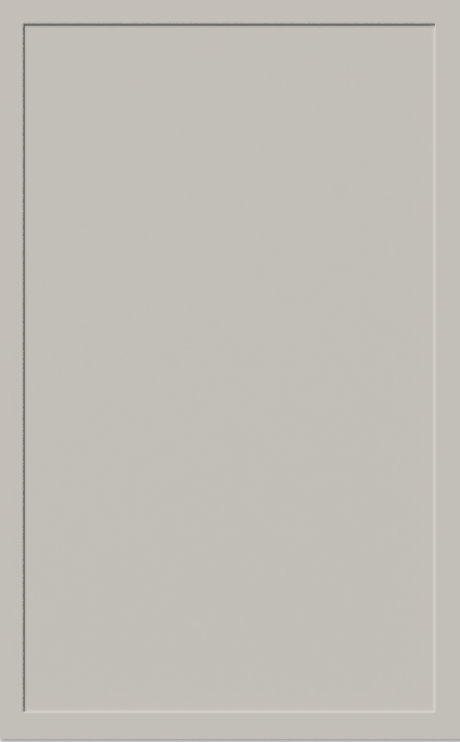 A painted slim shaker cabinet door in Mindful Gray, featuring a clean, modern profile and soft neutral tone ideal for contemporary kitchen designs.