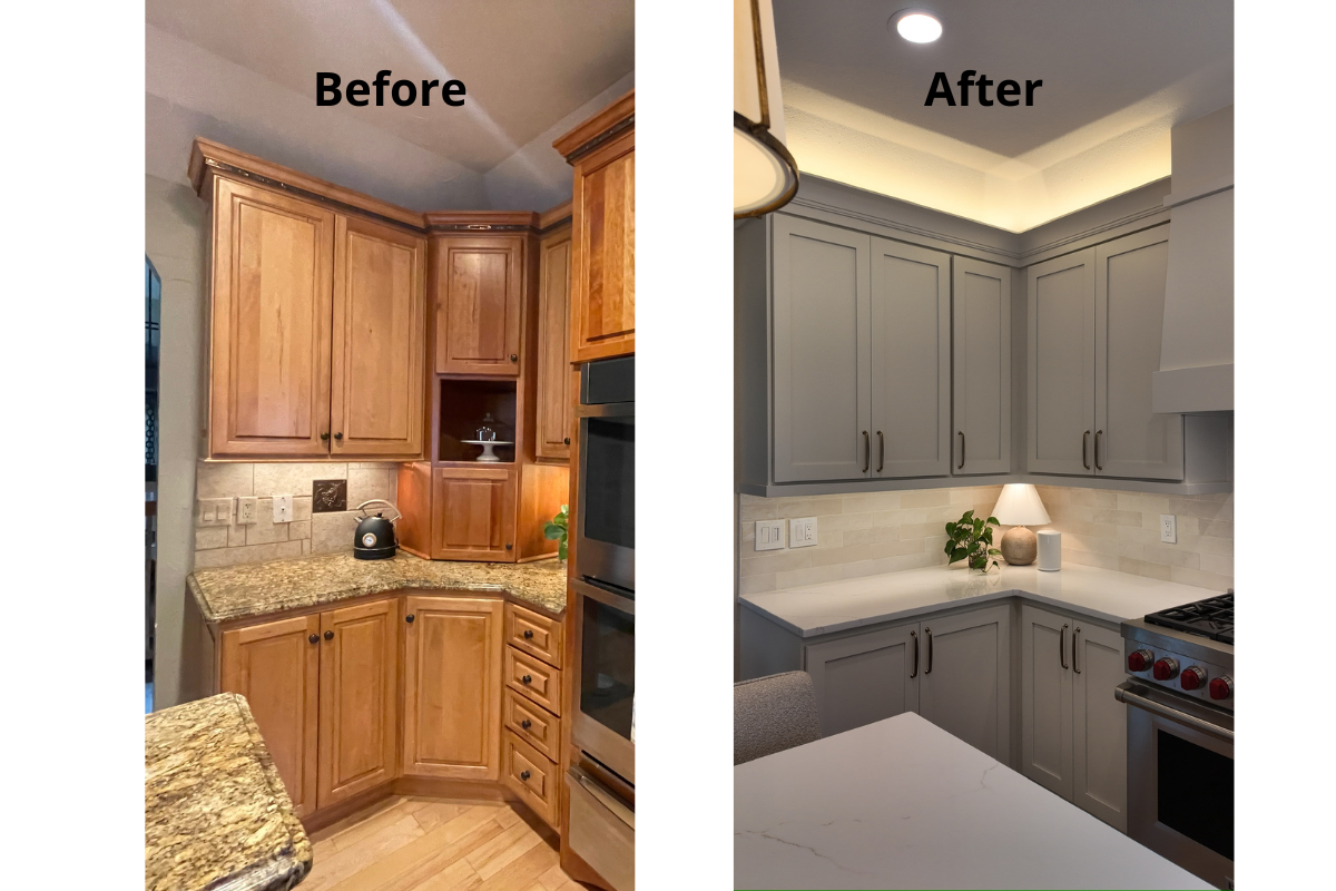 Cabinet refacing before and after with shaker cabinet door replacement
