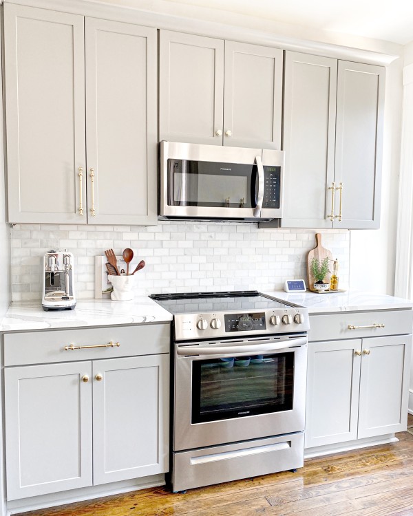 A kitchen with shaker style cabinet doors. 