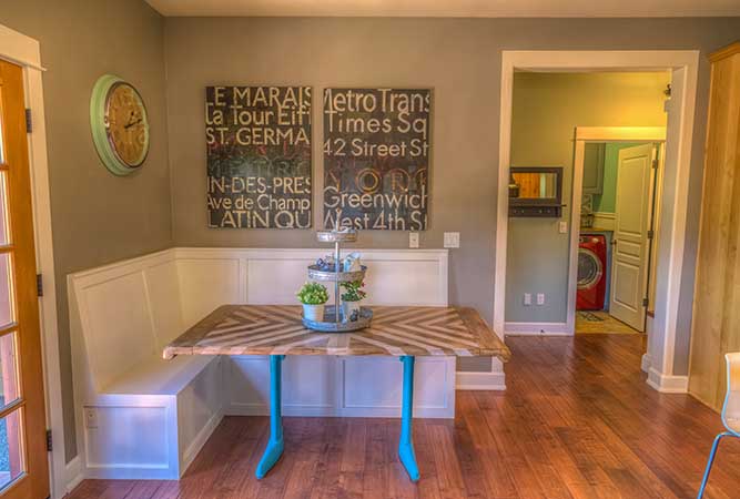 A cozy, builtin dining area.