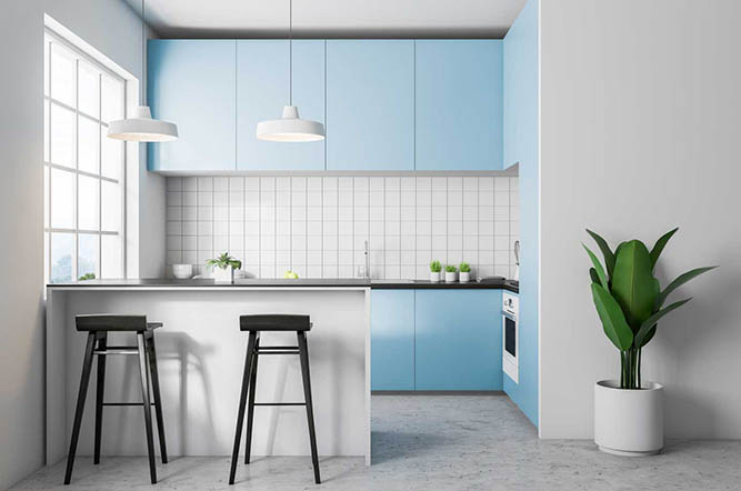 Light blue kitchen cabinets