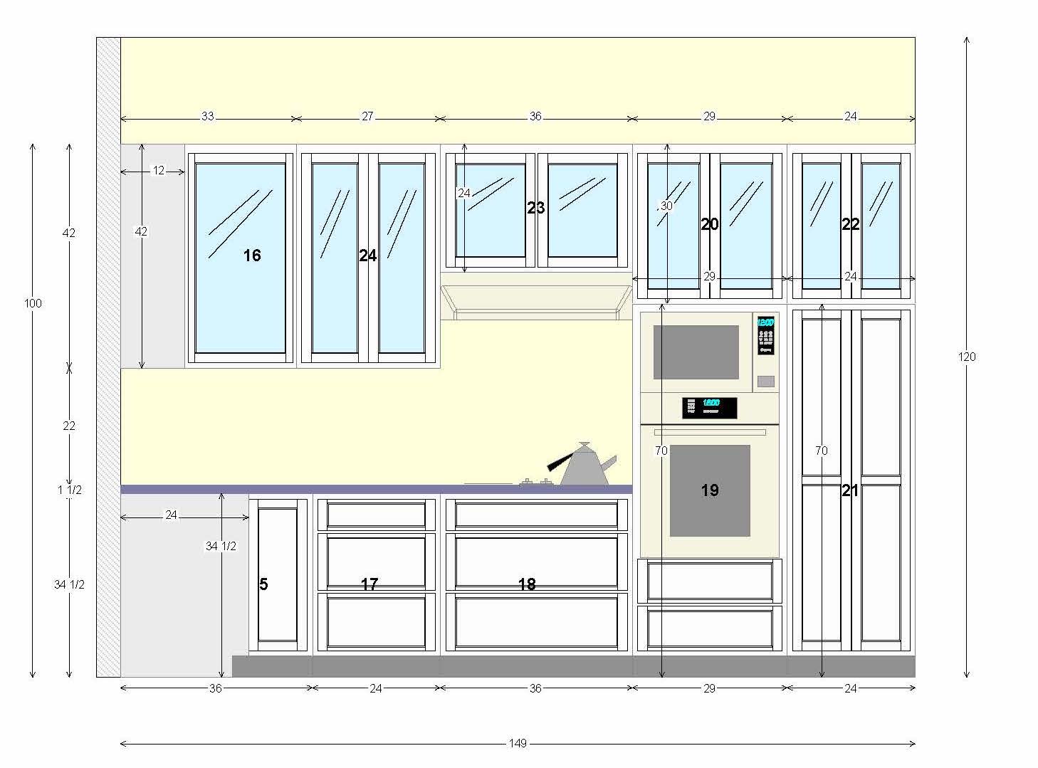 The short side of an L-shaped kitchen layout design.