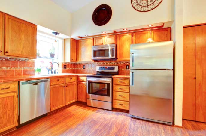 kitchen with solid wood cabinets