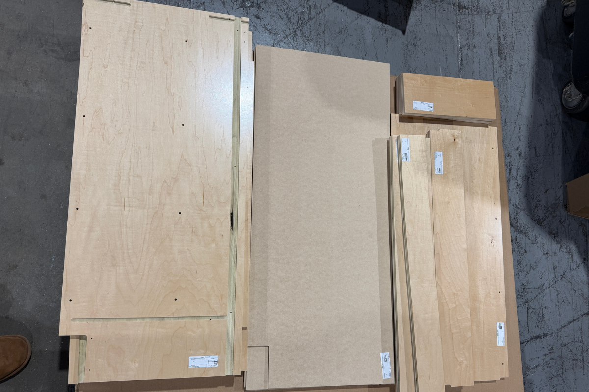 UV finished maple cabinet box parts ready for assembly