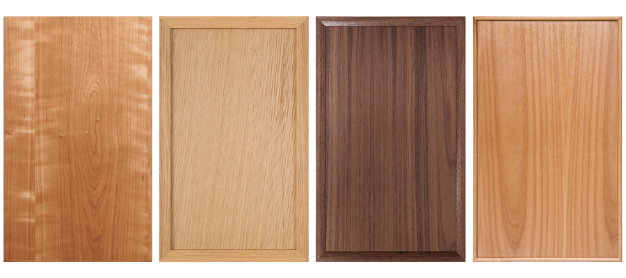 Veneer cabinet door style featuring a real wood veneer surface over an engineered core. A popular kitchen cabinet door style for modern, contemporary, and Mid-Century Modern kitchen designs.