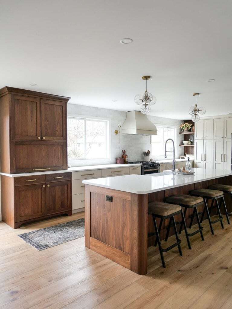 Walnut Unfinished Cabinet Doors in Luxury Transitional Kitchen Luxury kitchen featuring Walnut unfinished cabinet doors with rich dark brown tones, natural grain movement, and custom cabinetry details.