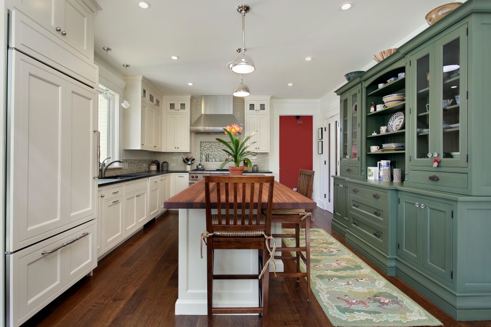 White and green kitchen cabinets