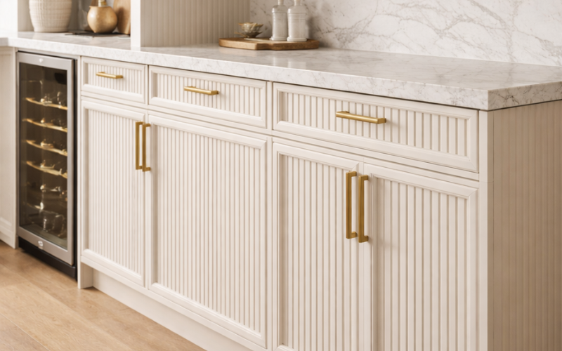 white fluted cabinet doors in modern kitchen design