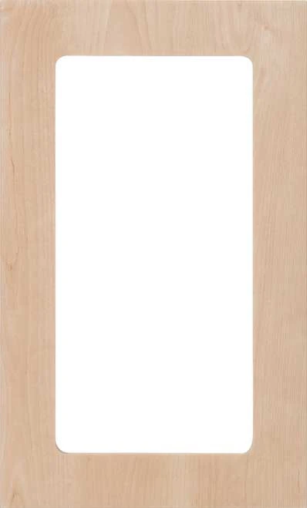 white oak shaker cabinet door with glass insert panel and rounded edges
