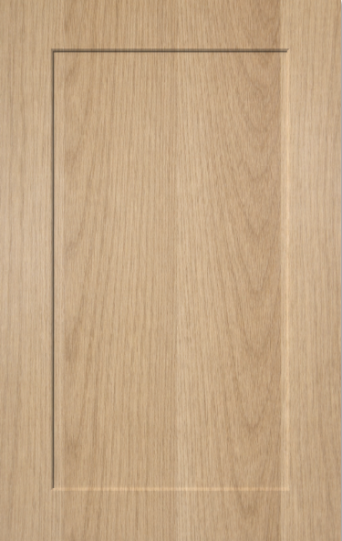 White oak shaker cabinet door with natural matte finish and subtle wood grain